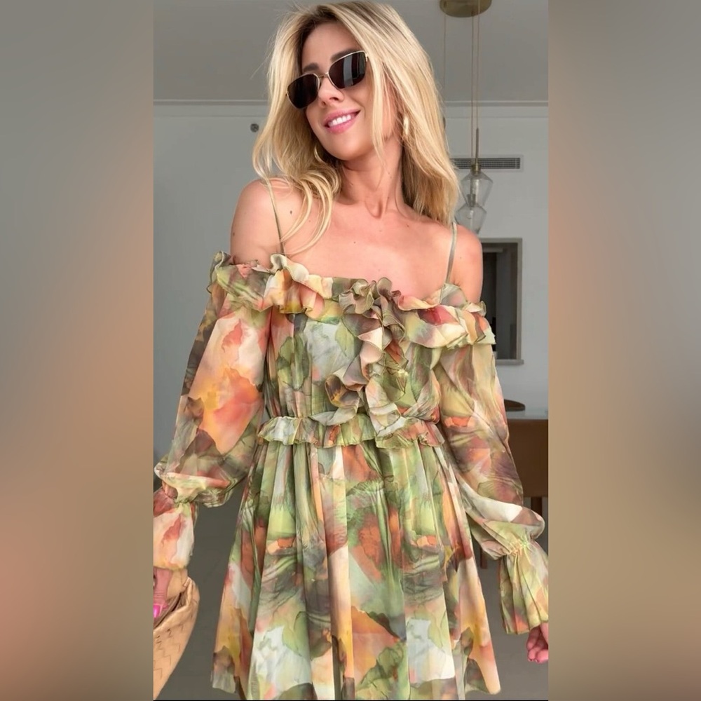Zara Floral Ruffle Off-Shoulder Dress